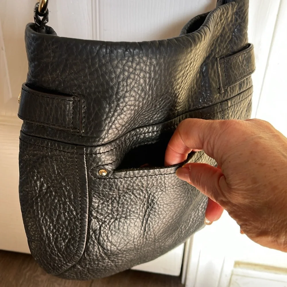 Vintage B. Makowsky Black Leather Gold Accent, crossbody purse